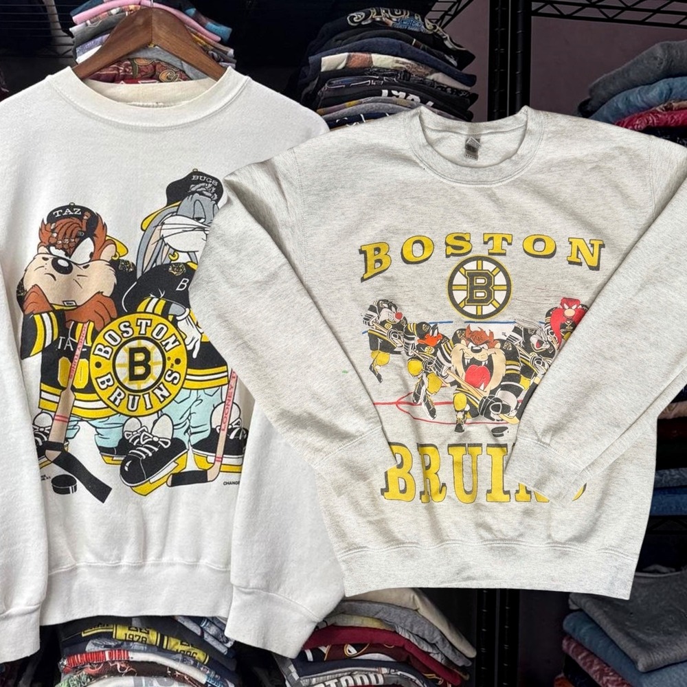 Gildan Crewneck Sweatshirt Boston Bruins Looney Tunes Taz Grey Small